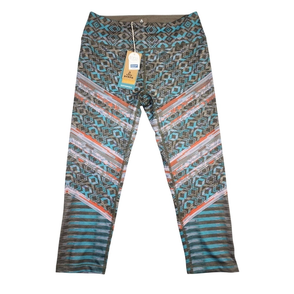 NWT Prana Roxanne Capri Workout Leggings Green Boho Tribe Geometric Print Sz S